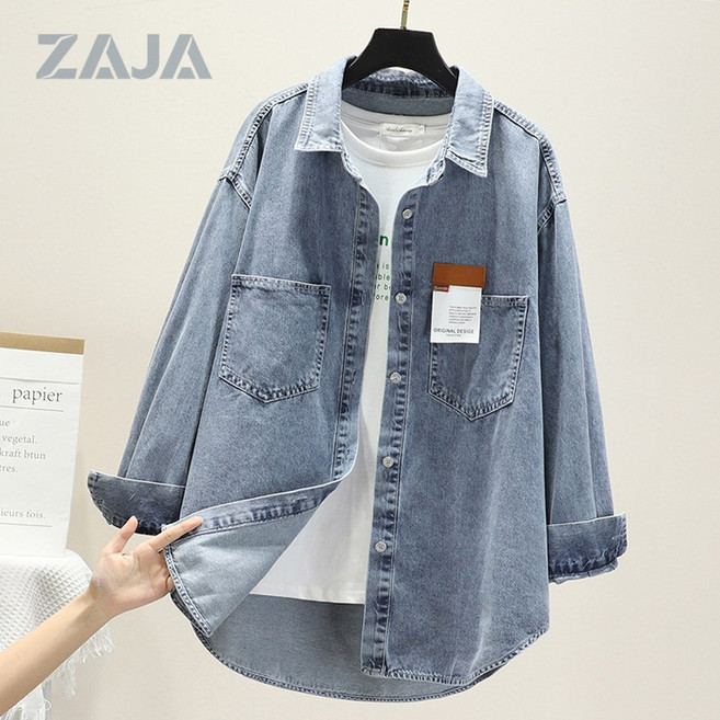 ZAJA 오버핏 데님셔츠 여성 긴팔 데일리 워싱 청남방