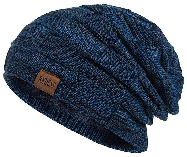 REDESS 비니 모자 남성용 여성용 겨울용 따뜻한 니트 모자 슬라우치 두꺼운 스컬캡 A4 블루 One Size
