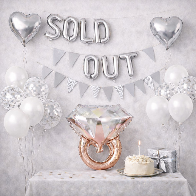 올리브파티 브라이덜샤워 하트풍선 가랜드 풍선 파티용품 세트, 1세트, 실버_솔드아웃