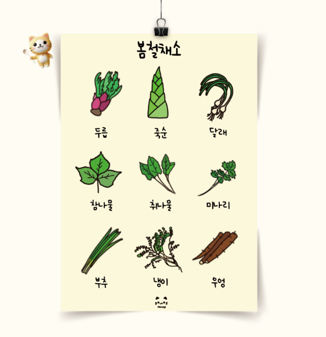 S2 [노랑이샵] 제철음식 봄 제철 채소 포스터 주방 인테리어 감성 그림 식재료 아트포스터