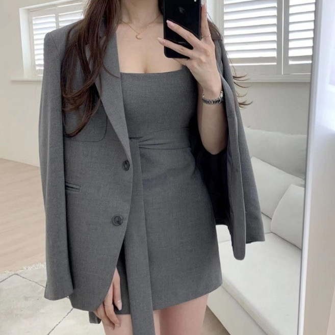 봄 여름 민소매 원피스 미니 허리 슬리밍 슬리브리스 정장 드레스