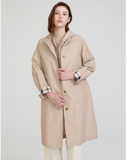 닥스 [2WAY]베이지 탈착 후드 베스트 & 체크 배색 롱 코트 YMDLCO5BE17I1