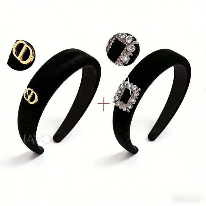 JAVO 고급 블랙벨벳 헤어밴드 2종 세트
