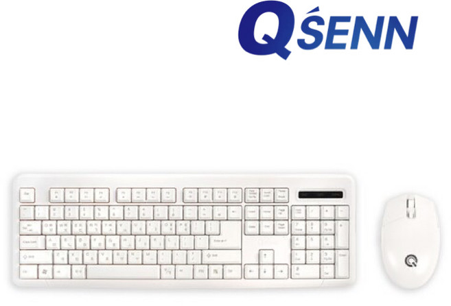 큐센 QSENN MK128 사일런트 무선 키보드 마우스 세트 (화이트 키스킨 포함), 화이트
