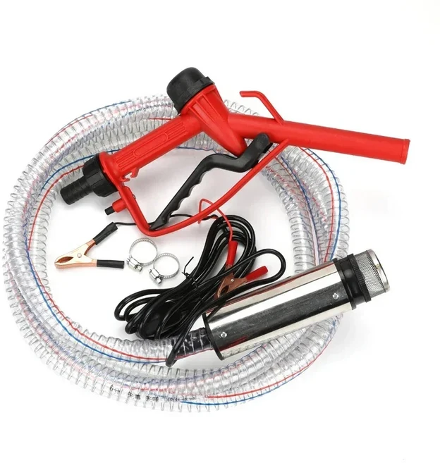 12V 24V 220V (4 미터 호스) 51mm 워터 펌프 급유 건 세트 전기 방수 스테인레스 스틸 디젤 오일 연료, 02 silver, 03 24V, 01 CHINA