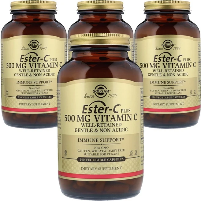 솔가 에스터-C 플러스 비타민 C 500mg 베지캡슐 글루텐 프리 비건 무설탕, 250정, 4개 - 쿠팡