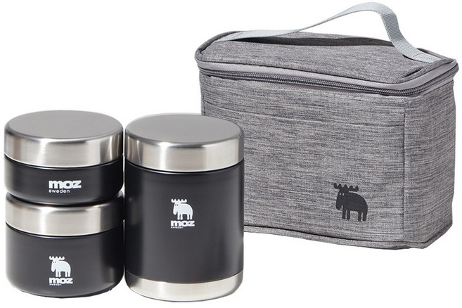 MOZ 스웨덴 포스코 316 올스텐 보온도시락 3종 도시락가방 수저 세트, 노르딕블랙, 1세트