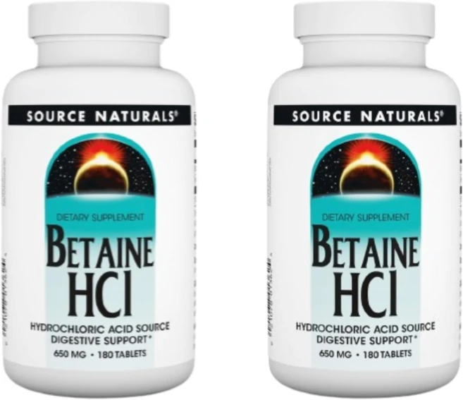 Source Naturals 소스 내추럴스 다이제스티브 베타인 Betaine HCL 650mg, 2개, 180정 - 쿠팡