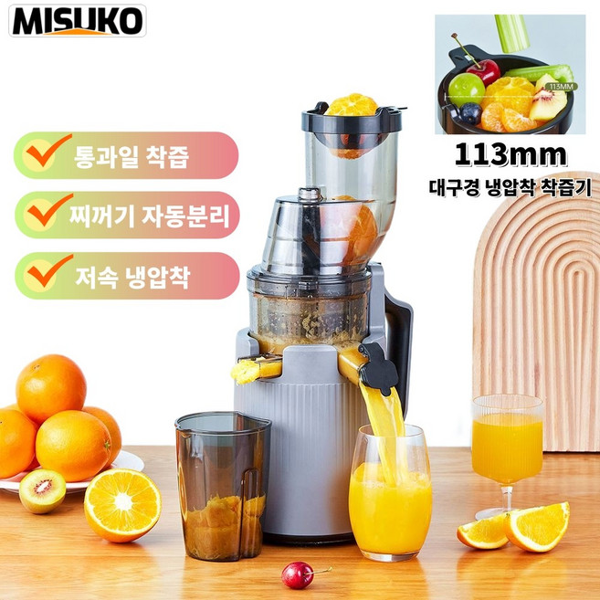 대용량 투입구 원액기 저속 압착 착즙기 프리미엄 가정용 주스기 세척쉬운 5단속도, 회색