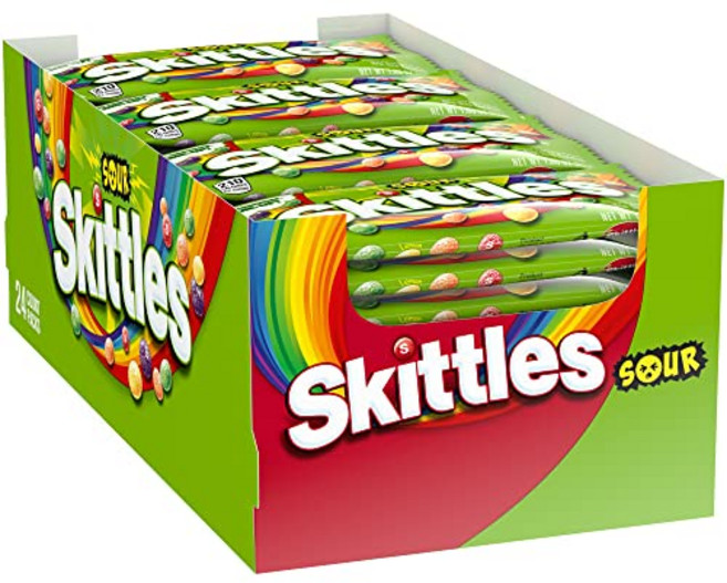 스키틀즈 사워 썸머 츄이 캔디 벌크 모음 51g (24개입) SKITTLES Sours Individually Wrapped Full Size Chewy Sour Candy Pa, 1개, 3.3kg