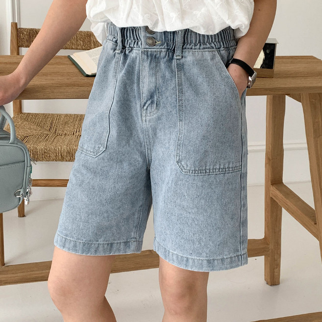 여성용 마이픽 밴딩 4부 데님팬츠 빅사이즈 청반바지