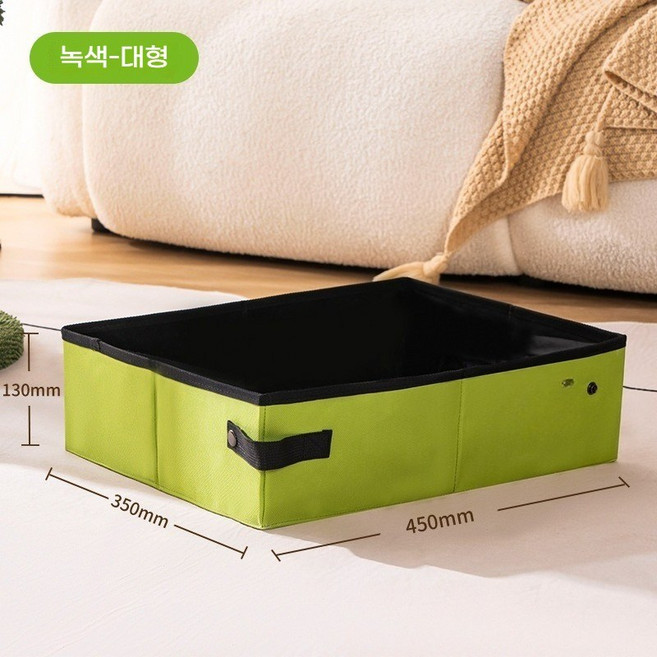 접이식 고양이 모래대야 실외용 고양이 화장실 일회용 내구성 고양이 모래 대야 휴대용 고양이 모래 대야 여행 전용 고양이 화장실 휴대용고양이화장실(캠핑/여행 필수 애완동물 용품), 대형-녹색 [ 10kg 내부]