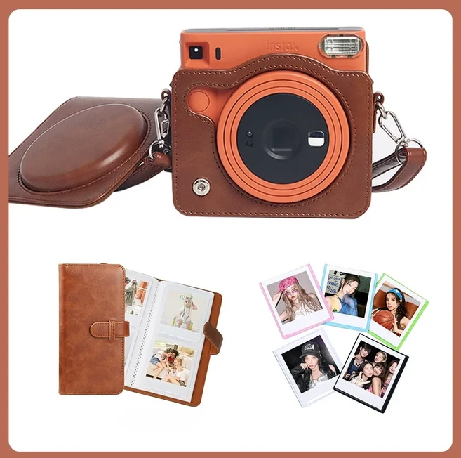 [누리사진관]Fujifilm Instax Square SQ1 카메라 가방 케이스 핸드백 스퀘어 포토 프레임 + 80 포켓 앨범, 05 Brown Set 1, 01 China Mainland, 05 Brown Set 1