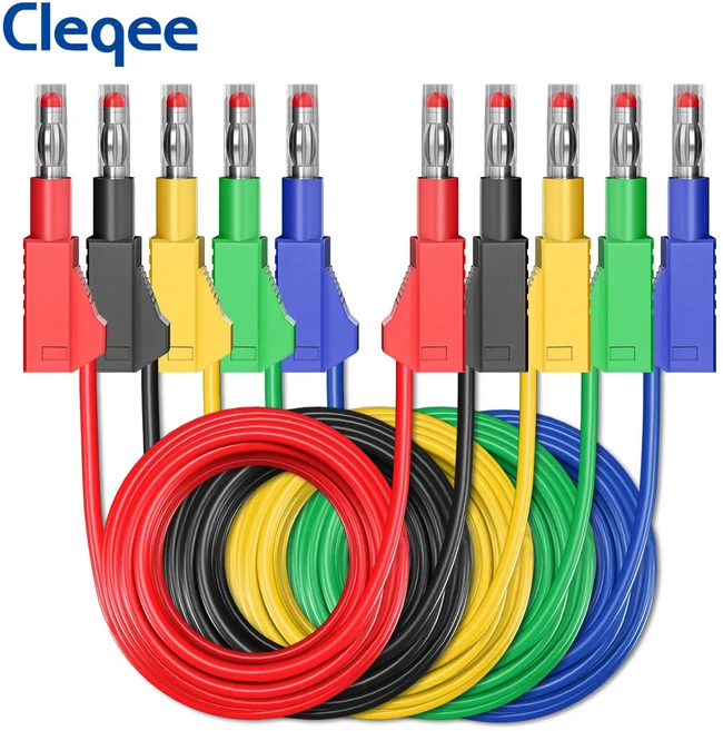 Cleqee 5PCS 4mm 개폐식 바나나 멀티 미터 테스트 리드 100cm 소프트 케이블 와이어 라인, 01 5colors 5Pcs, 01 1m