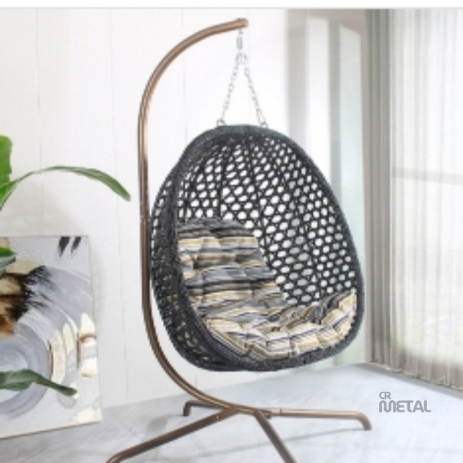 메탈숭 1인용 블랙 행잉의자 그네체어 흔들의자 라탄야외의자, 1개