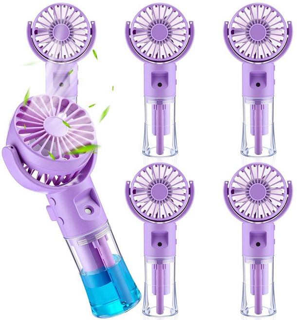 ZeahVeyora 6 Pack Handheld Portable Misting Fan 4 Speeds Rechargeable Battery Operated Fan with Wa, Purple