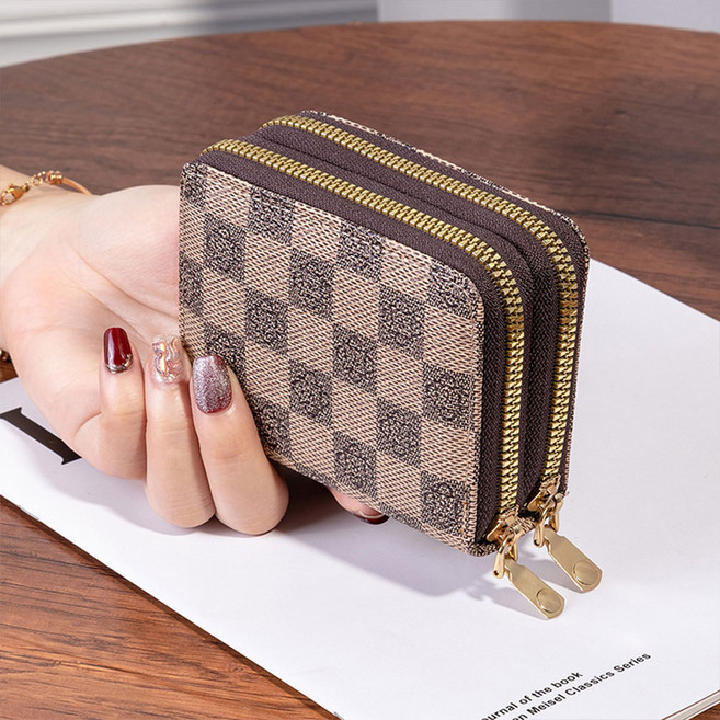 디앤몰 여성 지갑 미니 2칸 더블지퍼 클래식 체크 손지갑 반지갑 카드지갑