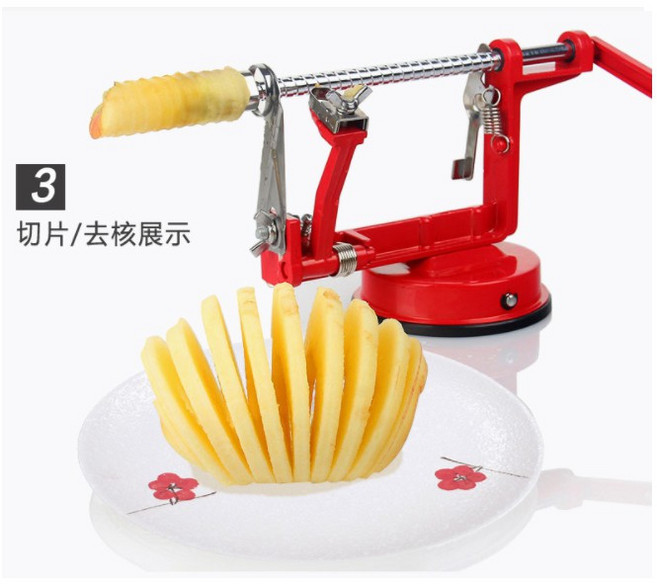 三合一創意外銷品無毒不銹鋼手搖蘋果削皮機 水果削皮去芯切片, 1個