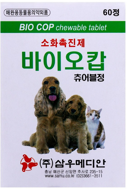 바이오캅 츄어블 60정 장건강 소화효소 효소제 강아지 고양이, 장/유산균, 1개