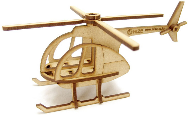 마이즈 탈것 휴즈헬기 VE-14 목재 조립키트 친환경 MDF소재 국내제작 1개, 나무색