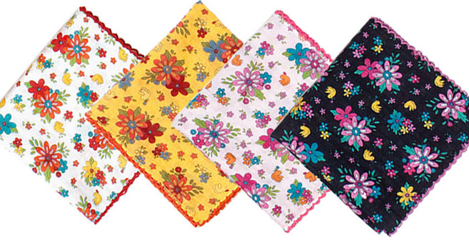 [선우] 면 레이스 손수건 스카프 4개세트 꽃무늬 에티켓