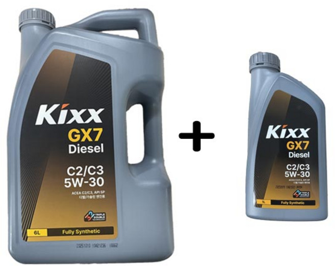 KIXX GX7 디젤 C2 C3 5W30 6L 1개 + 1L 1개 디젤 엔진오일, GX7 디젤 C2/C3 5W30 6L 1개+1L 1개