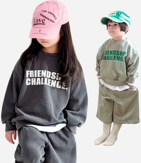 [12시전주문 오늘출발] 메르시보꾸 아동공용 피그먼트셋업 긴소매 맨투맨 세트 봄가을 캐주얼