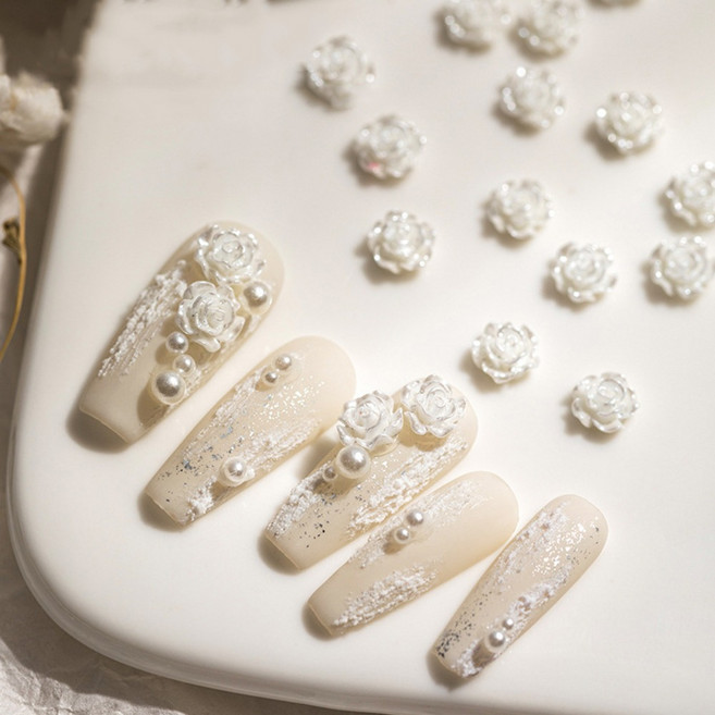 네일아트재료 네일파츠 로즈 장미꽃 파츠, 장미꽃6mm 화이트, 50개