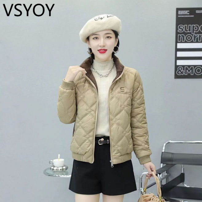 vsyoy 유행과 서양식 단면 패딩 재킷 여자 2025 경량면 패딩 코트 올매치 슬리밍 작은면 패딩 코트 가을과 겨울