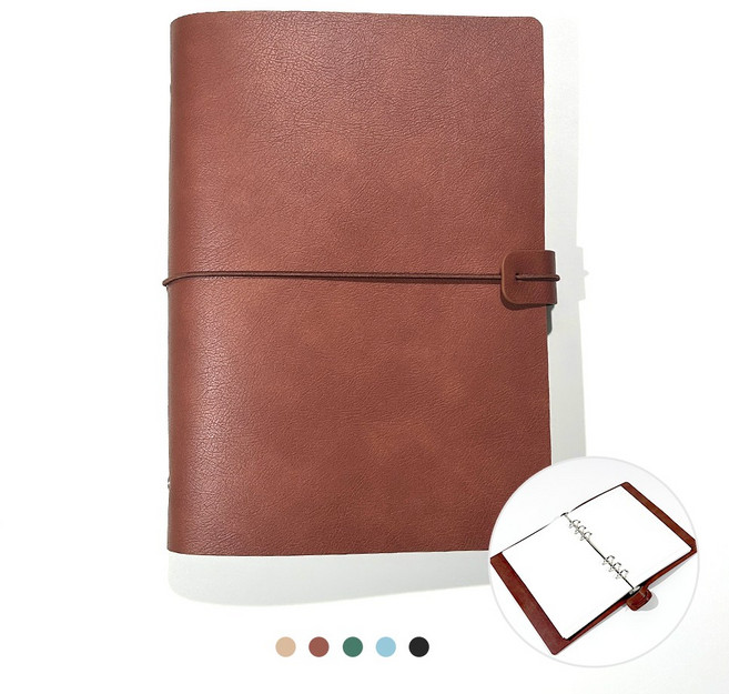 푸꾸푸꾸 빈티지 가죽 다이어리 업무 만년 바인더, 브라운