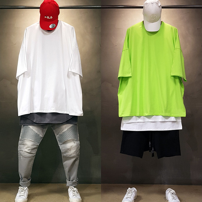 오버홀릭 박스 오버핏 무지 반팔티 남성 데일리룩 남자 빅사이즈 티셔츠 면 여름 커플 시밀러룩