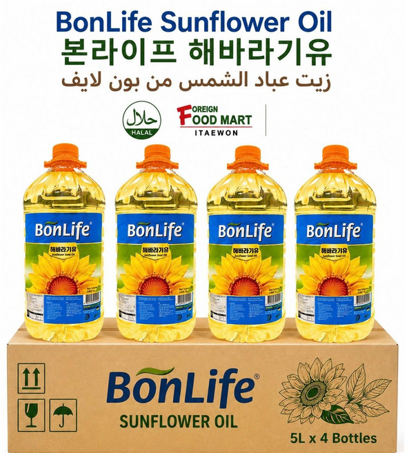 Bonlife 해바라기유 1L 식용유 해바라기씨 오일 튀김용 볶음용 Sunflower Oil, 4개, 5L