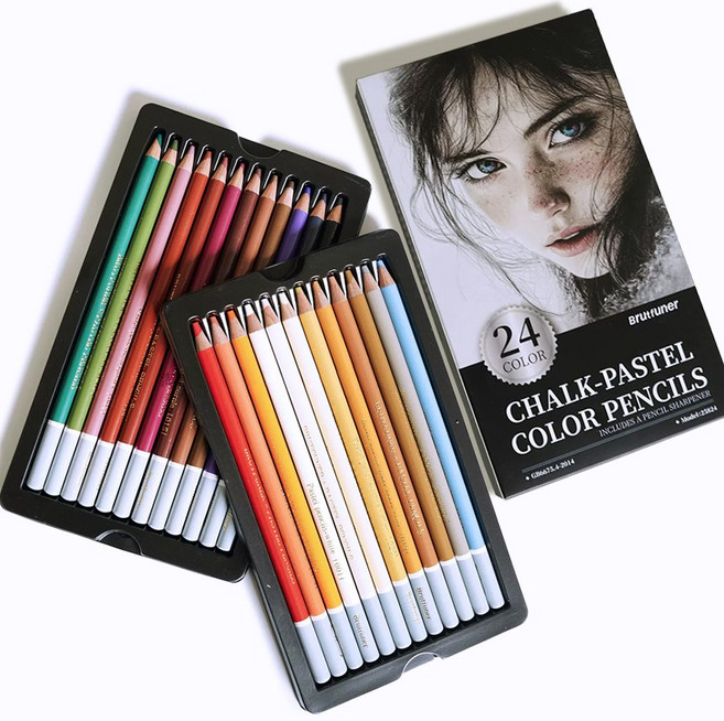 브루트푸너 미술 화방 연필형 소프트 파스텔, 1개, 24색