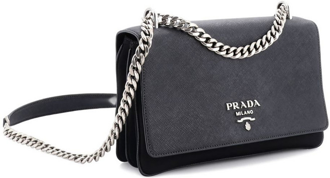 프라다 중고 체인 플랩 크로스 백 테수토 앤 사피아노 레더 미디엄 숄더 백