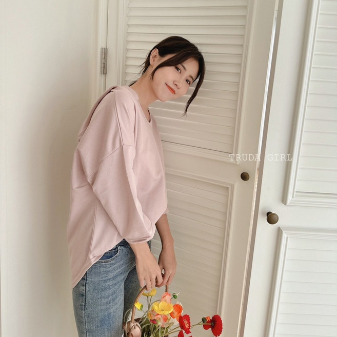 《杜達女孩》百搭連帽圓弧下擺造型t恤 棉質連帽t 薄上衣 七分袖上衣 台灣製 MIT 女