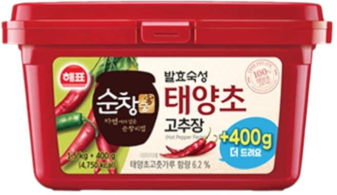 해표 순창궁 태양초고추장(1.5kg+400) 1.9kg x2개, 2개