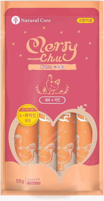 네츄럴코어 고양이 짜먹는 메리츄 간식, 치킨 + 새우, 56g, 12개