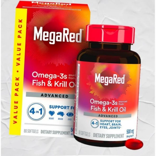 메가레드 오메가3 피쉬 오일 고흡수 크릴 500mg 소프트젤 고급 4in1 메가Red, 500mg 80ct, 80정, 1개 - 쿠팡
