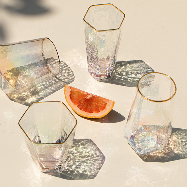 이우아여사 다이아몬드 골드라인 카페 홀로그램 오로라 유리컵 4Size, 그란데550ml, 1개