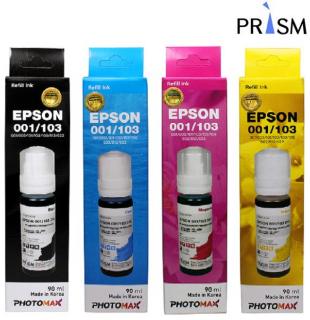 호환 엡손 001 003 잉크 L3156 L3256 L6190 L4150 리필 무한, 한세트(검정 노랑 파랑 빨강), 1개