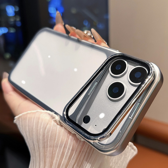 矩星科技 電鍍透明翻蓋鏡頭支架防摔殼 適用iPhone系列