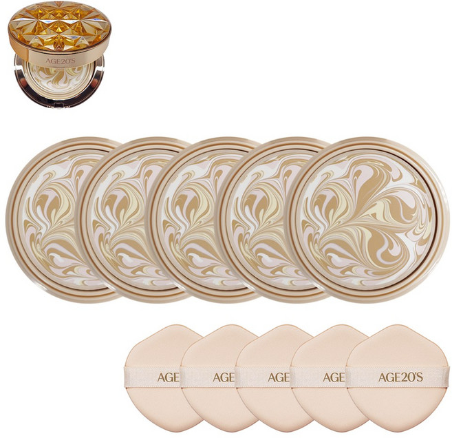 에이지투웨니스 에센스 커버 팩트 오로라 골드에디션 리필, 21호, 5개