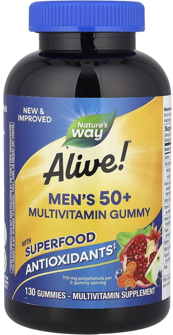 몸관리하세요 겨울입니다 Nature's Way Alive!® 50세 이상 남성용 종합비타민 구미젤리 과일 구미젤리 130개 특별관리진행, NaturesWayAlive50세이상남성용종합비타민구미, 1개, 130 - 쿠팡