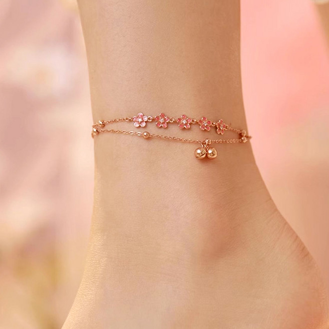 시르겜스 여성용 14k 도금 핑크 피치 방울 발찌 DD-006