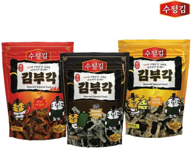 수정김 광천 김부각 3종 맛보기 세트 (오리지널/매운맛/치즈맛 각 1봉), 3개, 50g