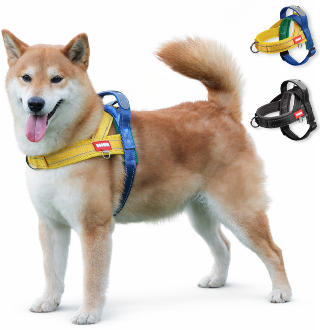 바밍펫 앞섬방지 강아지 하네스, 1개, 비비드믹스(블루,옐로우,그린)
