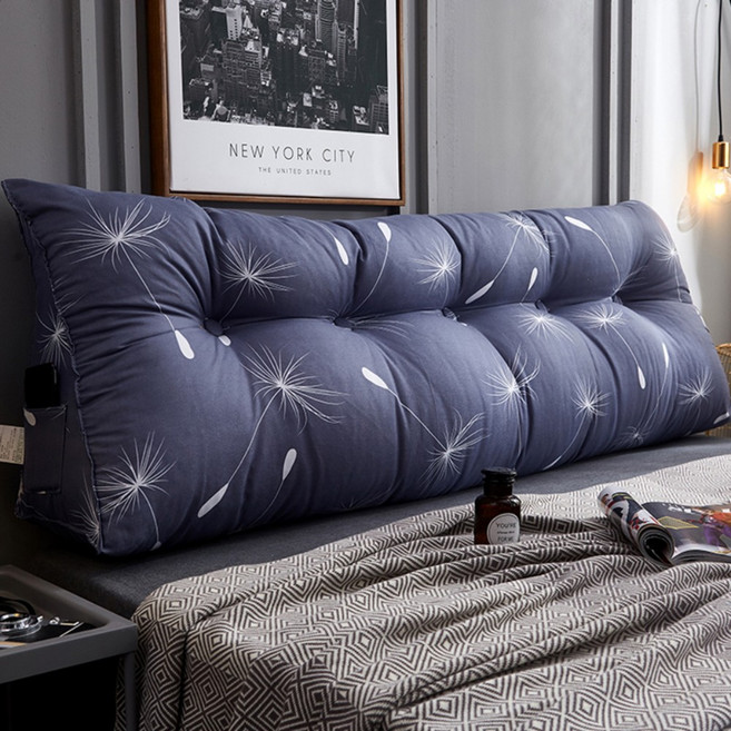 SKANDSALO 북유럽감성 긴 베개 대형 집순이 삼각 등받이 쿠션 롱쿠션, 네이비워싱면-민들레