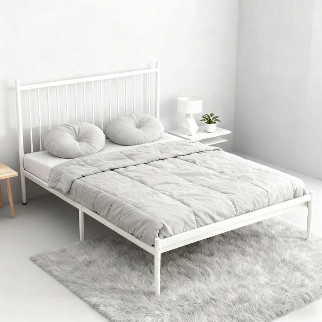 BiimTee 철제 침대프레임 SS/Q (매트리스 미포함), 흰색