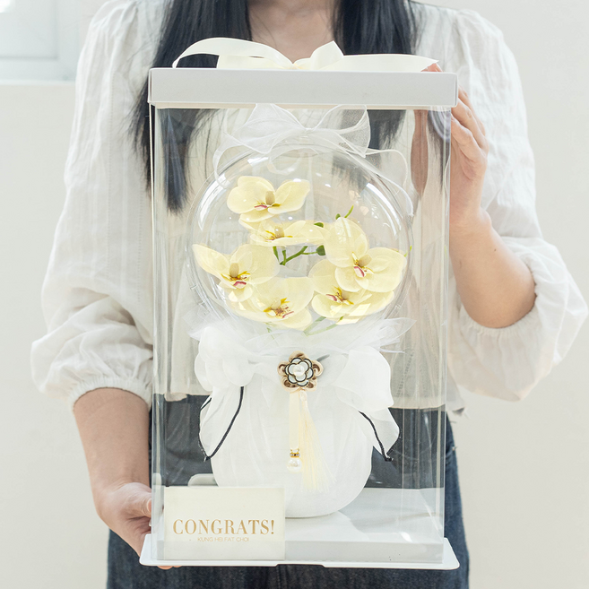 마음담은집"기억에 남는"고급스러운 서양난 아크릴 꽃다발, 옐로우, 1개