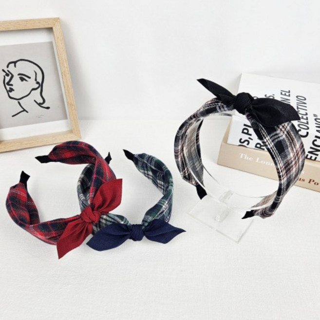 무이토린다 프렌치 체크 리본 반다나 헤어밴드